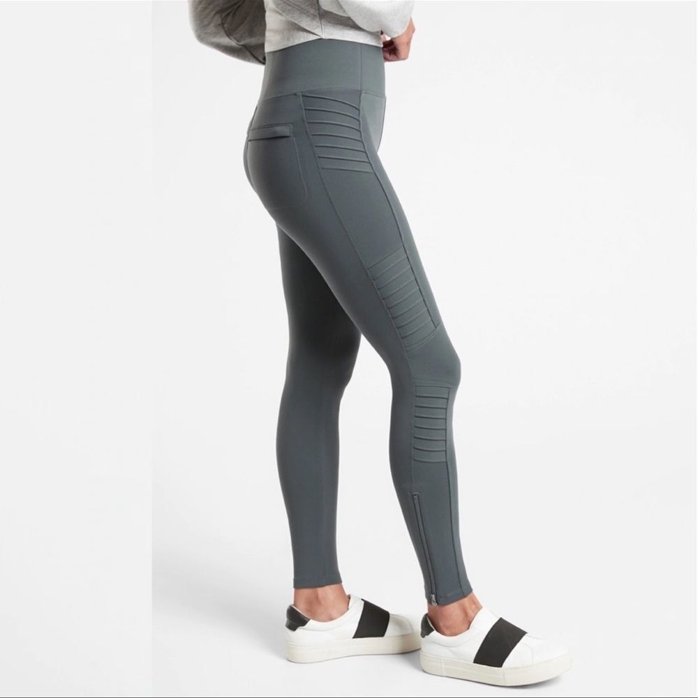 Athleta Delancey Moto Tight Dark Gray Ankle Zip L